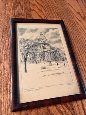 Vtg. State Capitol Bldg, Springfield, Illinois Engraving, Nu-Art Engraving Co.
